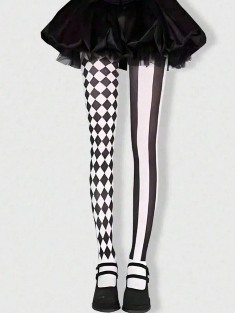 Black & White Patterned Tights - Harlequin and Stripe